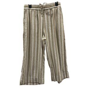 Banana Republic Linen Blend Pants Womens M Striped Wide Leg Crop Boho Coastal